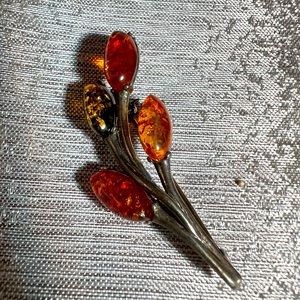 Amber sterling silver brooch